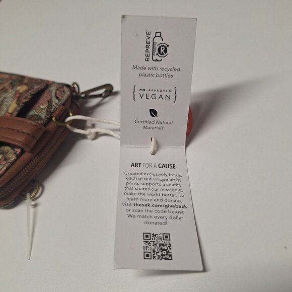 Sakroots Wristlet Wallet Pockets Card Slots Zip Floral Pink Brown Small 6 Inch - Picture 3 of 7